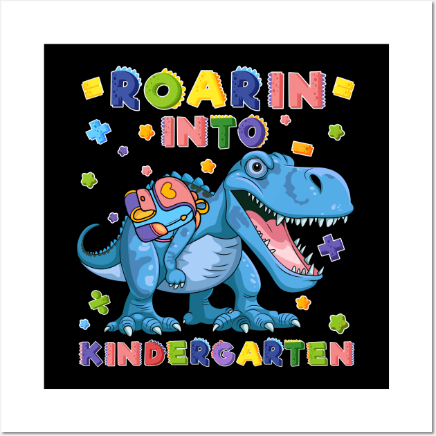 Roaring Kindergarten Dinosaur T Rex Back To School Boys Wall Art by Sky at night
